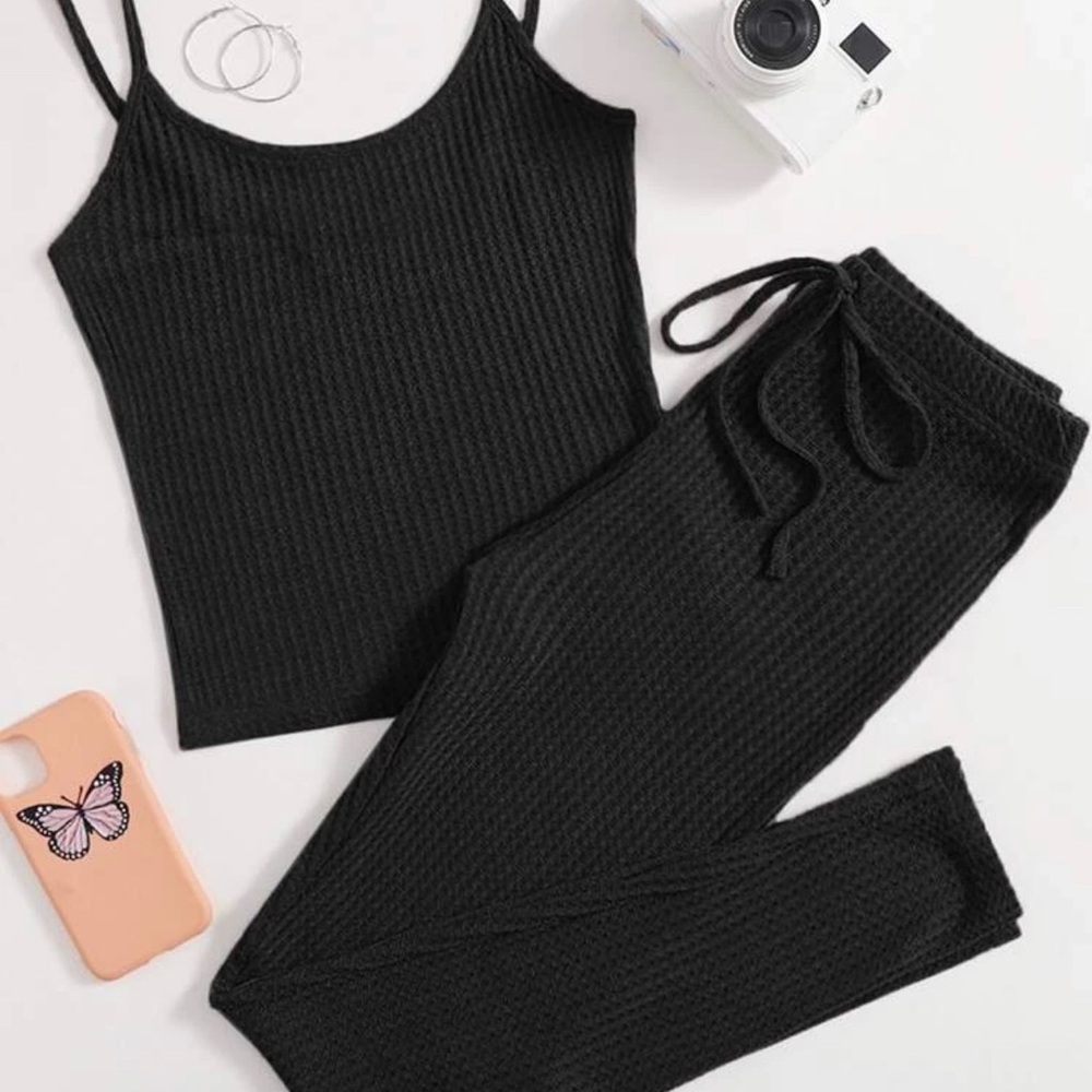 Waffle Knit Cami Top & Knot Waist Leggings Set